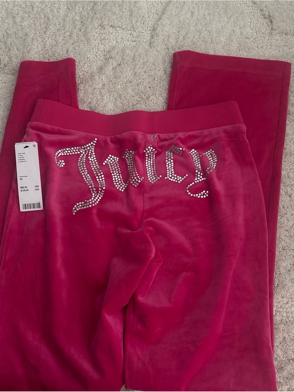Juicy Couture Hot Pink Velour Rhinestone Logo Track Pants